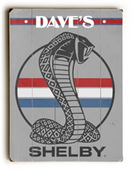 Customized Red, White & Blue Shelby Snake on Weathered Grey Wooden Sign