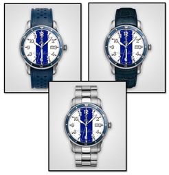 Personalized Shelby "Colors" Watch- White w/Blue Stripes