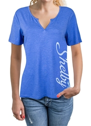 Ladies Relaxed Split-V Blue Heather Tee