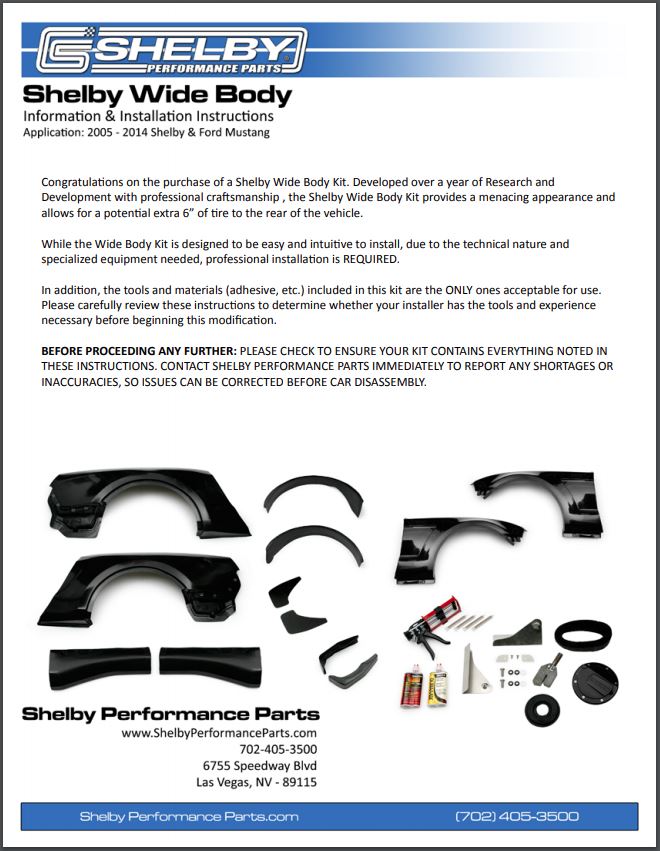 Shelby Wide Body Installation Instructions 