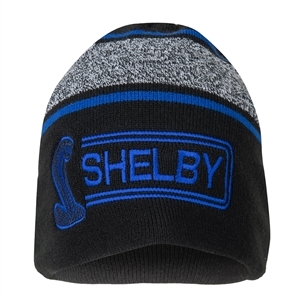 Black Shelby Beanie with Blue and Grey Stripes