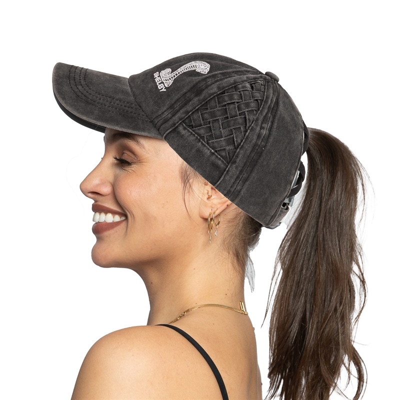 Shelby Ladies Woven Ponytail Hat- Black