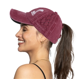 Shelby  Ladies Woven Ponytail Hat - Maroon