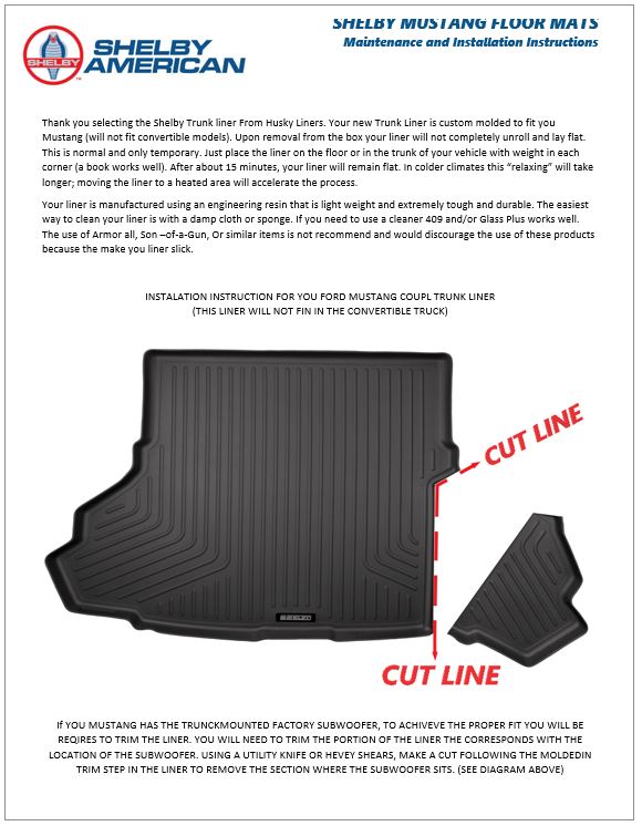 Shelby Trunk Mat Maintenance and Instructions