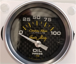 Shelby Carbon Fiber Oil Pressure Gauges 2 5/8" 0-100 PSI.