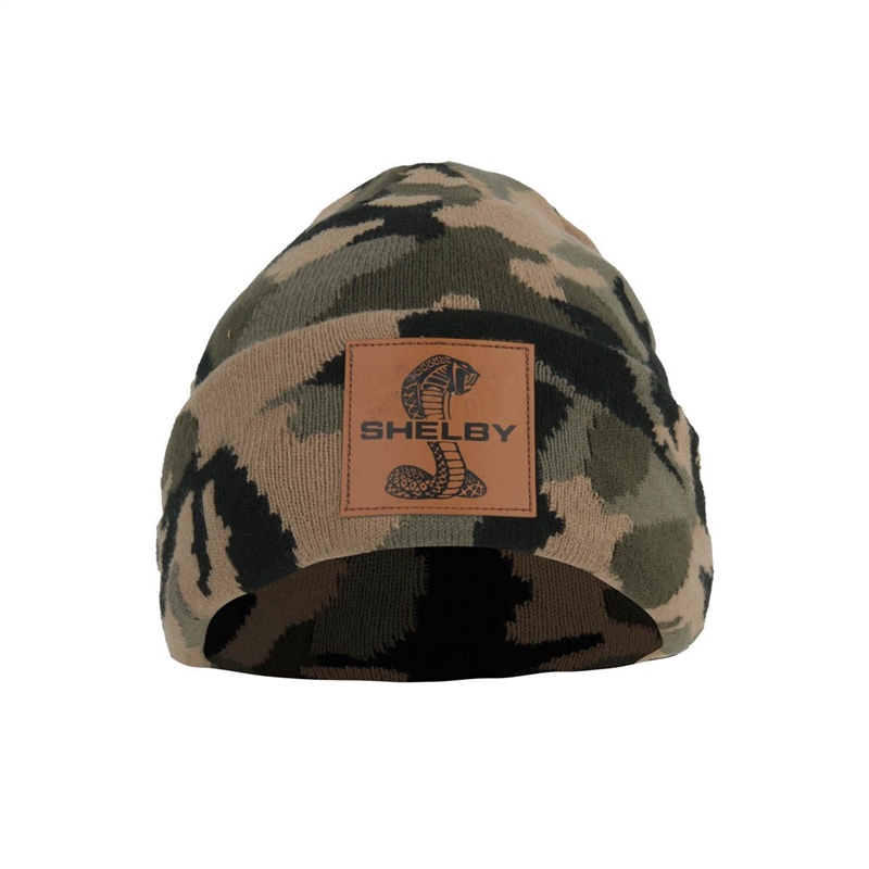 Shelby Camo Beanie with Leatherette Patch