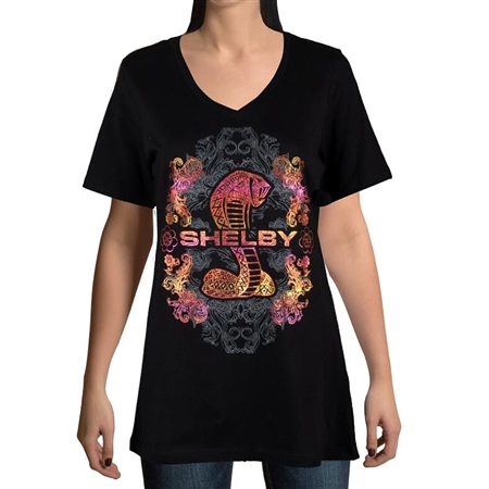 Womens Sherbert Foil Black V-Neck T-Shirt