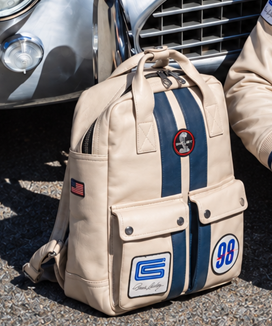 Shelby Sheepskin Leather Backpack- Ecru/Blue