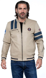 Shelby Cobra Sheepskin Leather Jacket- Ivory/ Blue