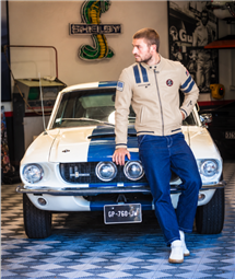 Shelby Cobra Sheepskin Leather Jacket- Ecru/Blue