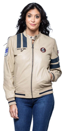 Shelby Ladies Cobra Sheepskin Leather Jacket- Ivory/ Blue