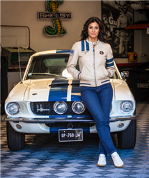 Shelby Ladies Cobra Sheepskin Leather Jacket- Ecru/Blue