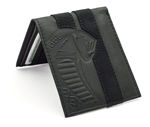 Snake Head Black Leather Wallet with Alcantara Stripe
