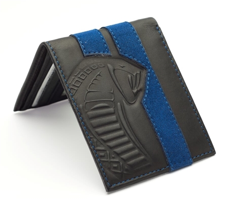 Snake Head Black Leather Wallet with Alcantara Blue Stripe