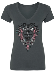 Shelby Ladies American Made Filigree V-Neck Tee - Dark Grey