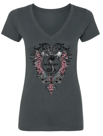 Shelby Ladies American Made Filigree V-Neck Tee - Dark Grey