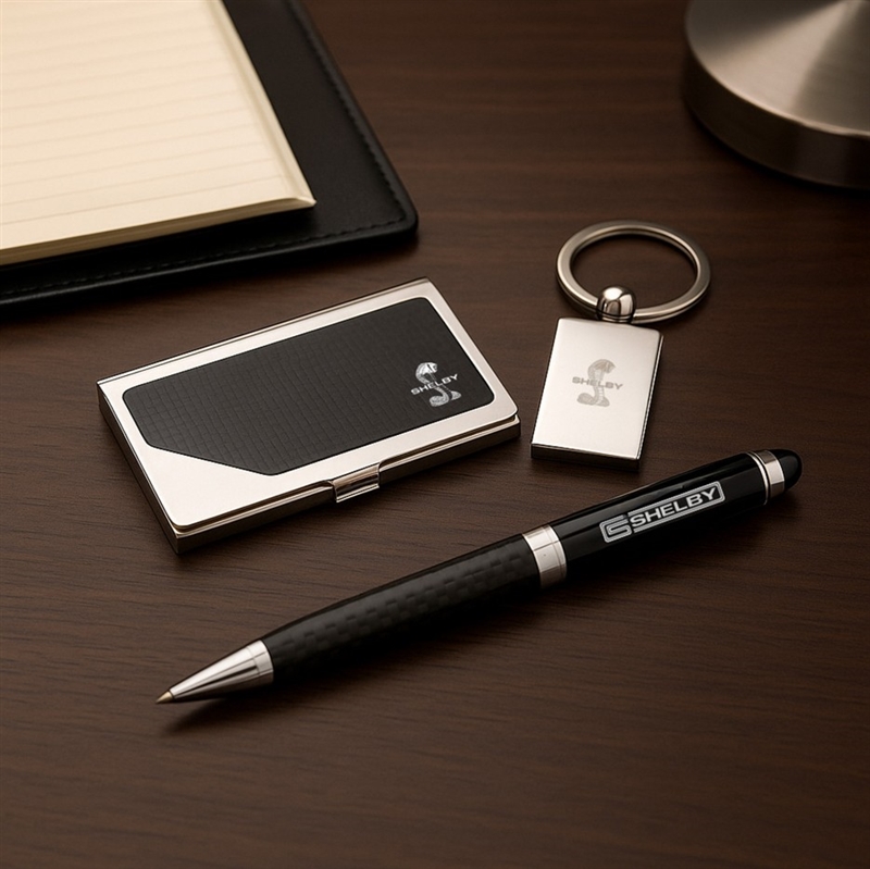 Shelby Pen, Business Card Case & Keychain Gift Set- Carbon Fiber