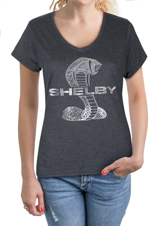 Womens Foil Super Snake Grey V-Neck T-Shirt