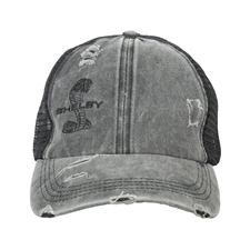 Women's Distressed Black/Grey Ponytail Hat