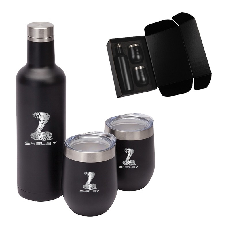 Shelby Wine Bottle & 2 Tumbler Gift Set- Black