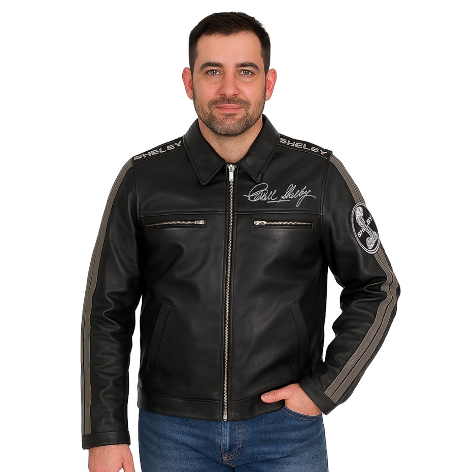 パ*ん様 Shelby Mustang GT レザージャケット Shelby Mustang Leather Jacket | Blue Stripes | Shelby Store