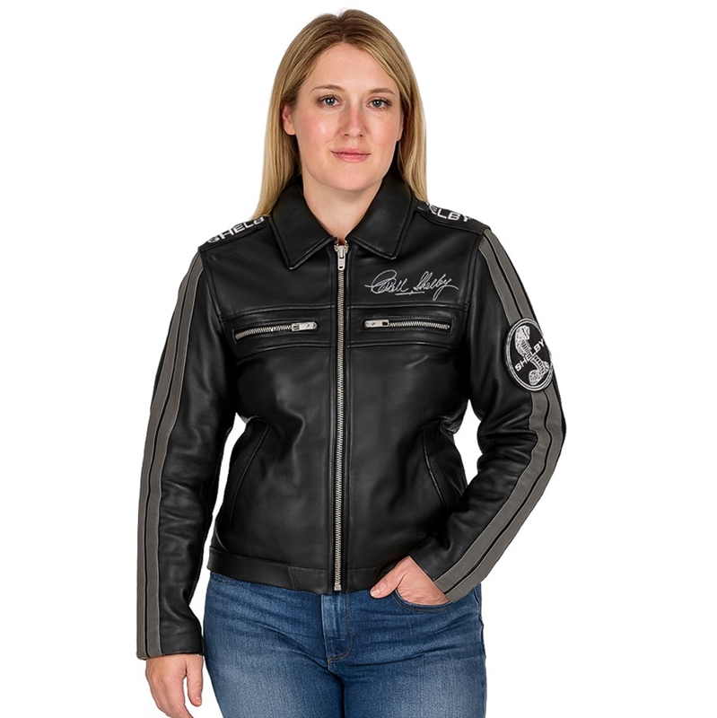 Shelby Ladies Leather Jacket- Black/ Grey