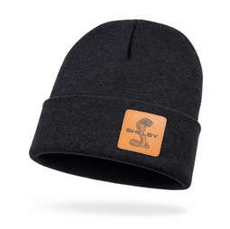 Shelby Black Leather Patch Beanie