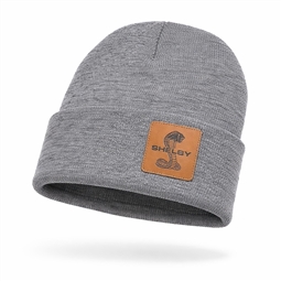 Shelby Gray Leather Patch Beanie
