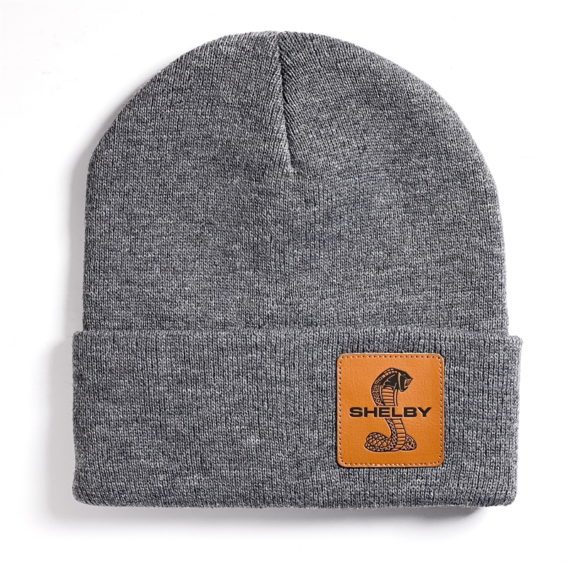 Shelby Gray Leather Patch Beanie