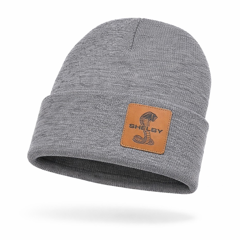 Shelby Gray Leather Patch Beanie