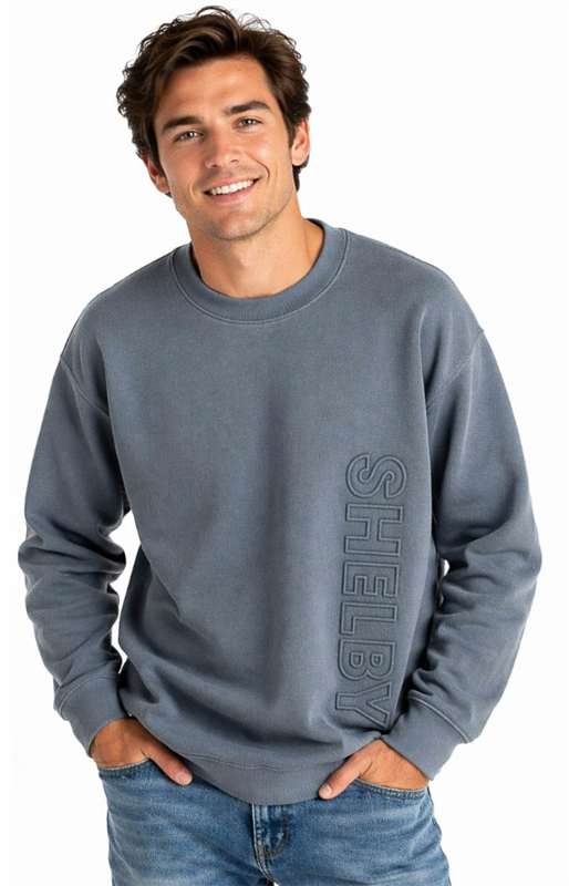 Shelby Embossed Crewneck Fleece Sweatshirt- Storm Blue
