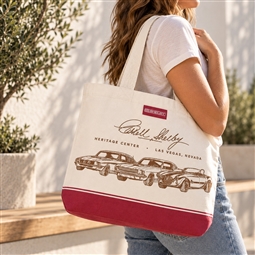 Shelby Heritage Center Canvas Tote Bag- Beige/ Red