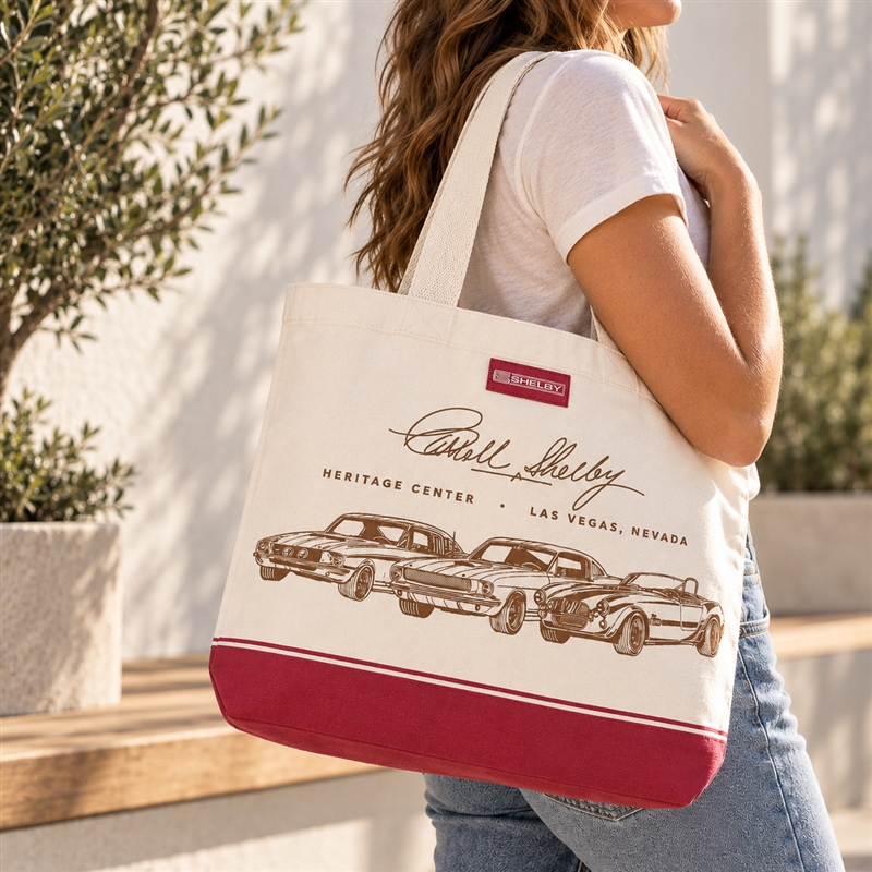 Shelby Heritage Center Canvas Tote Bag- Beige/ Red