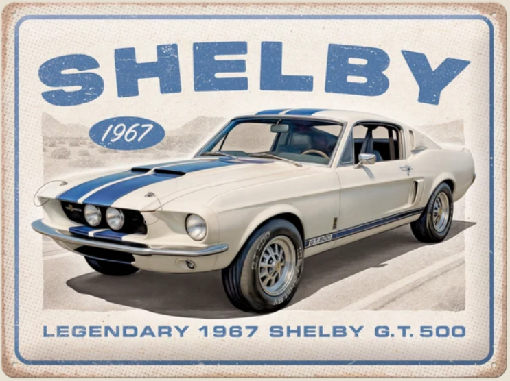 Shelby GT500 Tin Wall Sign - White/BLU