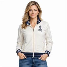 Ladies Shelby Sportiqe French Terry Jacket- White/ Blue