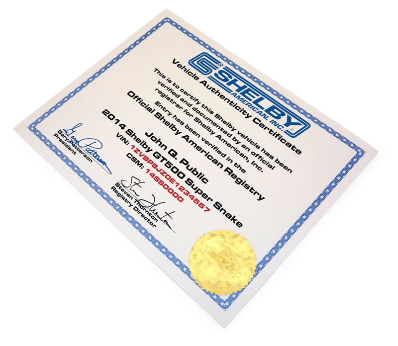1983-2023 Shelby Registry Vehicle Authenticity Certificate