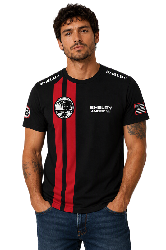 Shelby American Performance  Stripe Tee - Black/Red