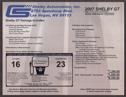 Shelby Monroney Windshield Sticker (2007-2009)