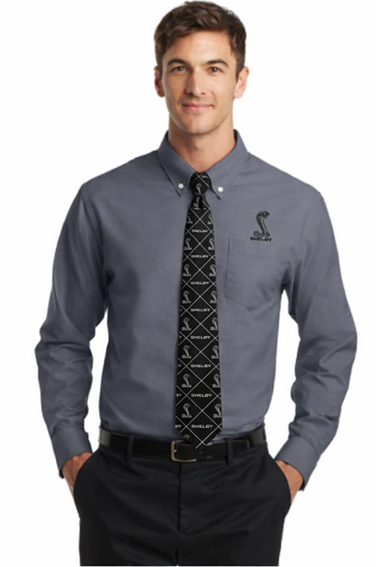 Shelby Woven Silk Necktie- Black w/ Grey Logos
