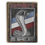Customized Red, White & Blue Shelby Snake on Weathered Black Wooden Sign