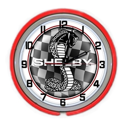 Shelby Snake Checkered Clock - Red Neon
