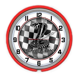 Shelby Snake Checkered Clock - Red Neon