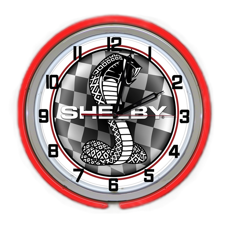 Shelby Snake Checkered Clock - Red Neon