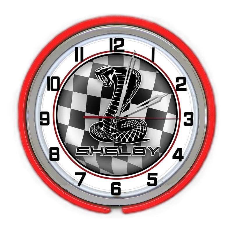 Shelby Snake Checkered Clock - Red Neon