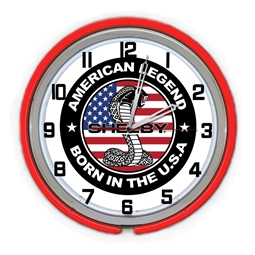 Shelby American Legend Flag Clock - Red Neon