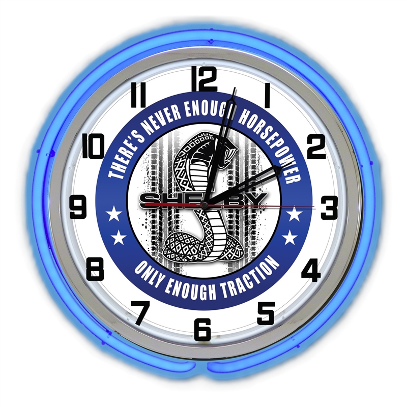Shelby Horsepower Traction Clock- Blue Neon